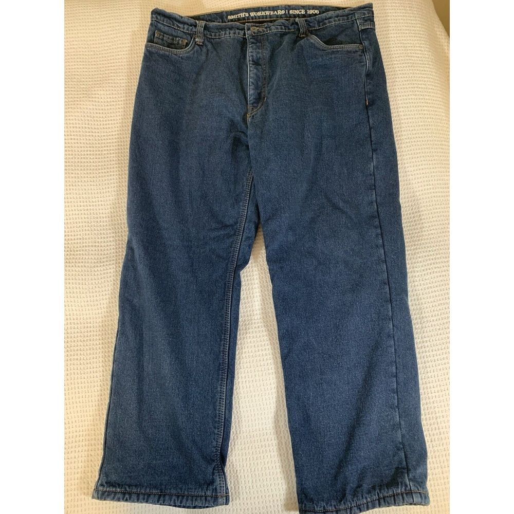 Smith's Workwear Jeans Mens 42X30 Blue Denim Pants Straight with Lining Durable